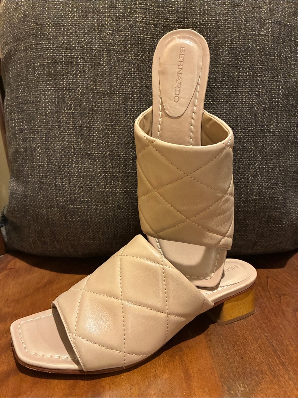 Bernardo Quilted Slide Mules in Light Beige